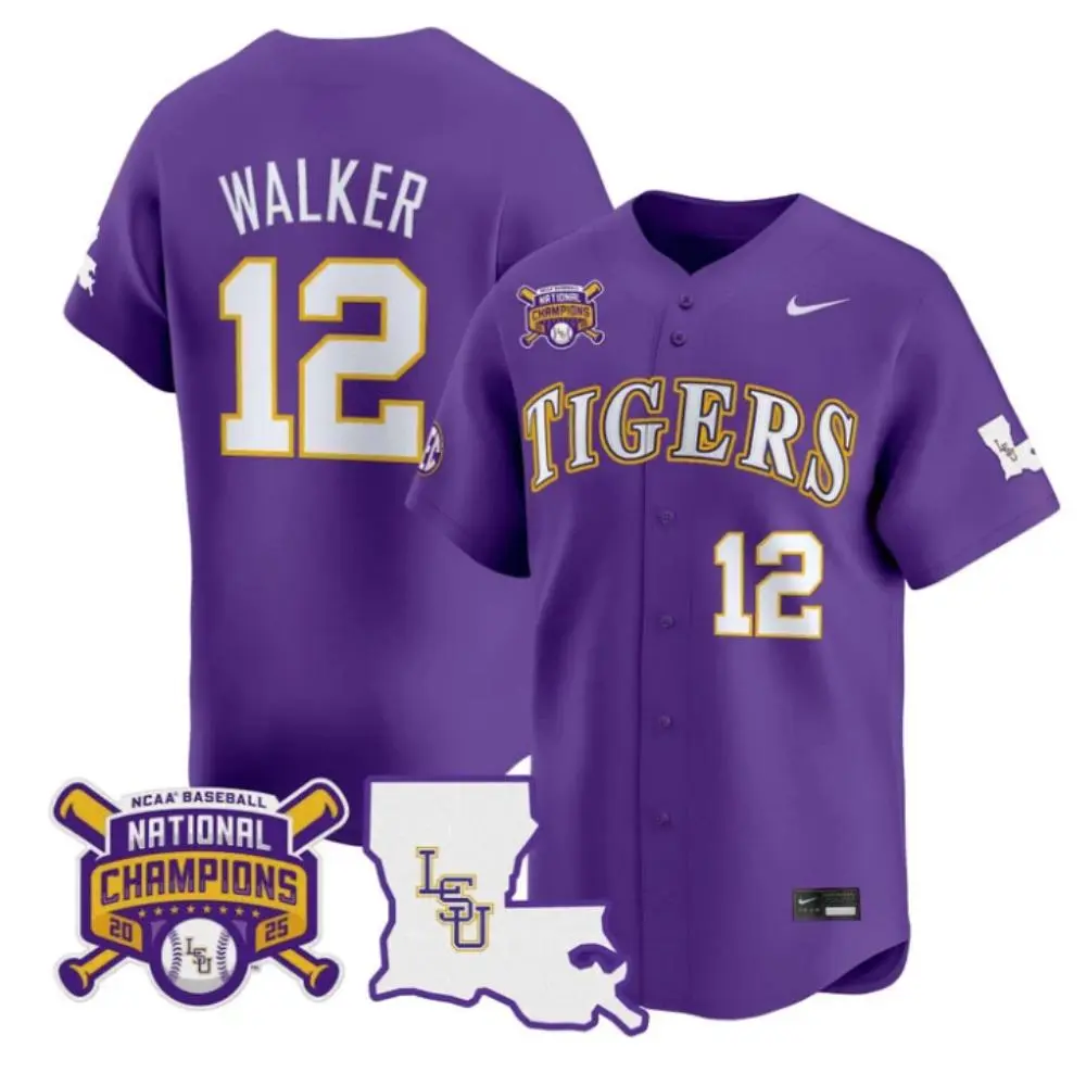 LSU Tigers #12 Todd Walker 2025 College Baseball World Series Champions Limited Jersey Purple