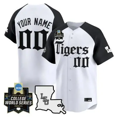 LSU Tigers Custom Gratitude White Black Latin Night 2025 College Baseball World Series Jersey