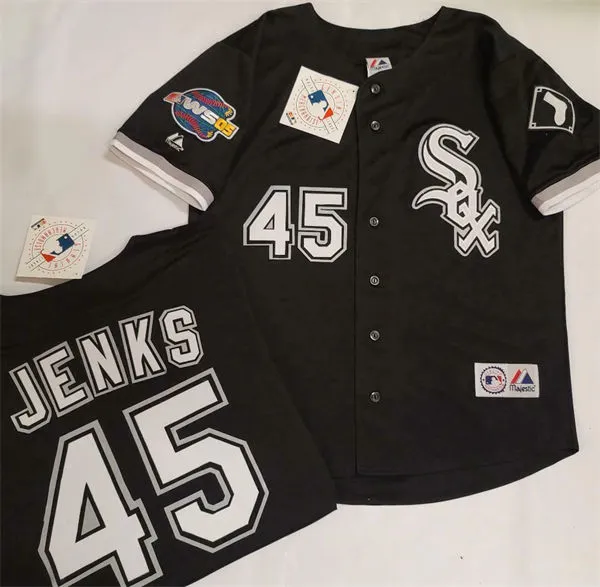 Men's Chicago White Sox #45 Bobby Jenks Black 2005 World Series Throwback Jersey
