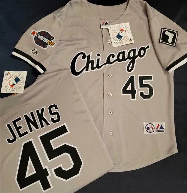 Men's Chicago White Sox #45 Bobby Jenks Gray 2005 World Series Throwback Jersey