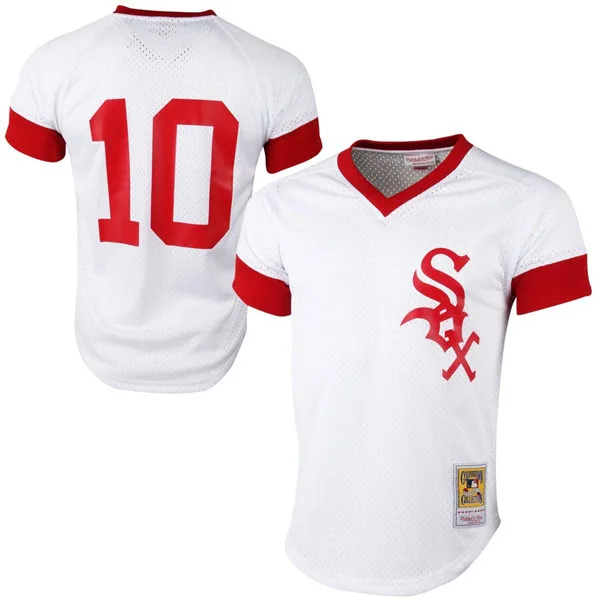 Men's Chicago White Sox #10 RON SANTO White Pullover Cooperstown 1974 Mesh Batting Practice throwback Jersey