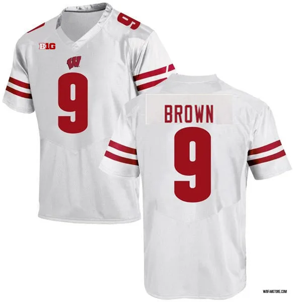 Wisconsin Badgers #9 Austin Brown White College Football Game Jersey