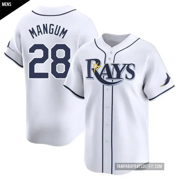 Mens Tampa Bay Rays #28 Jake Mangum Nike White Home Limited Jersey