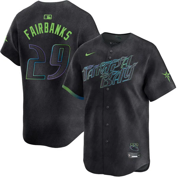 Mens Tampa Bay Rays #29 Pete Fairbanks Charcoal City Connect Limited Jersey