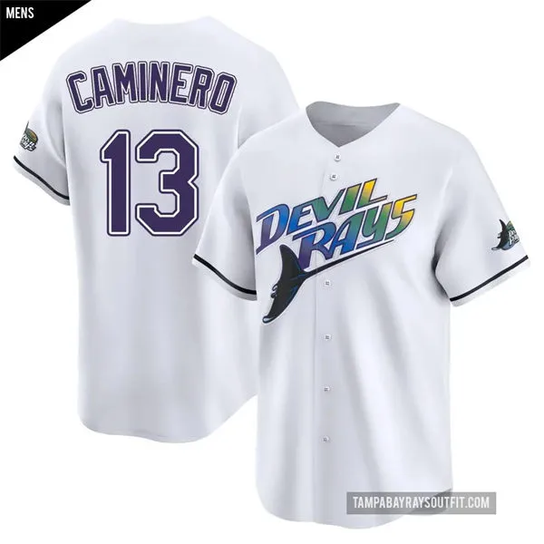 Men's Tampa Bay Rays ＃13 Junior Caminero White 25th Anniversary Retro Limited Jersey
