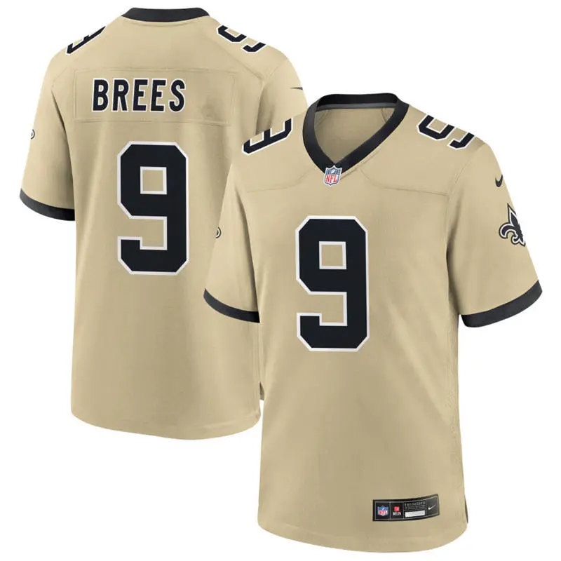 Mens New Orleans Saints Retired Player #9 Drew Brees Nike Gold Gameday Golds Alternate F.U.S.E. Limited Jersey