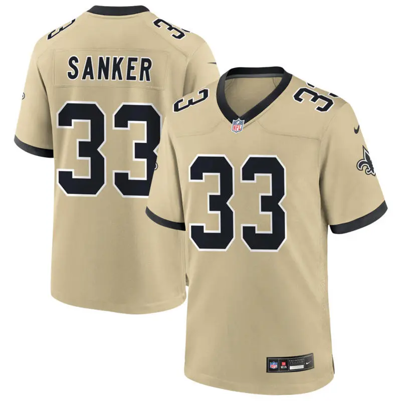 Mens New Orleans Saints #33 Jonas Sanker Nike Gold Gameday Golds Alternate F.U.S.E. Limited Jerse