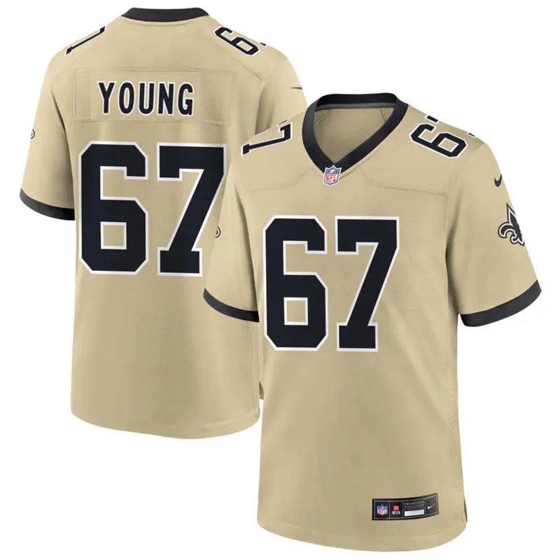 Mens New Orleans Saints #67 Landon Young Nike Gold Gameday Golds Alternate F.U.S.E. Limited Jersey