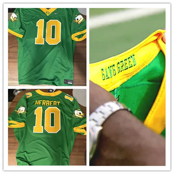 Men's Oregon Ducks #10 Justin Herbert GANG GREEN Retro Football F.U.S.E.Limmited Jersey