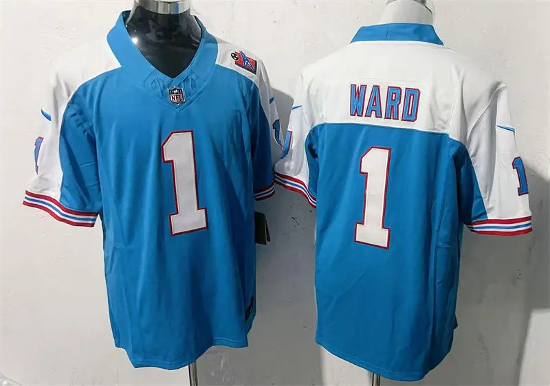 Mens Tennessee Titans #1 Cam Ward Blue White Gratitude F.U.S.E. Limited Jersey