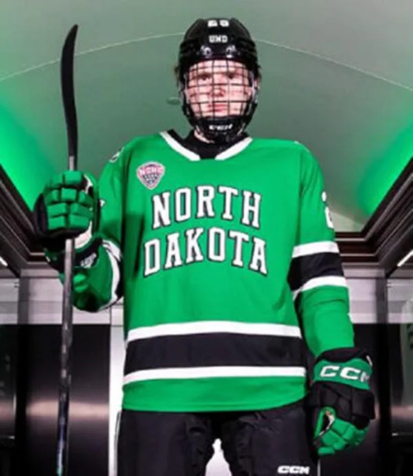 North Dakota Fighting Hawks Custom Away Green 2025 North Dakota College Hockey Game Jersey