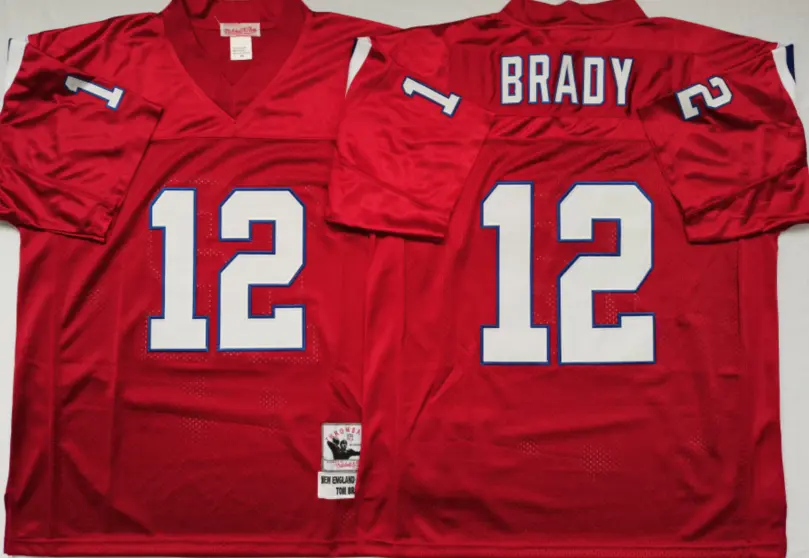 Mens New England patriots #12 Tom Brady Red Throwback Vintage Jersey