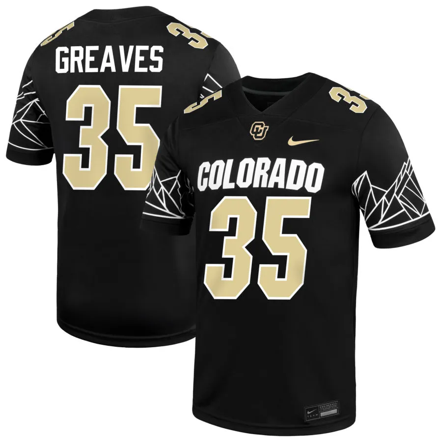 Colorado Buffaloes #35 Damon Greaves 2025 Black Gold College Football Game Jersey
