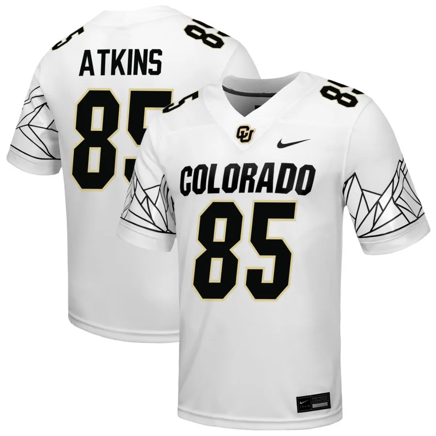 Colorado Buffaloes #85 Zach Atkins 2025 White Black College Football Game Jersey