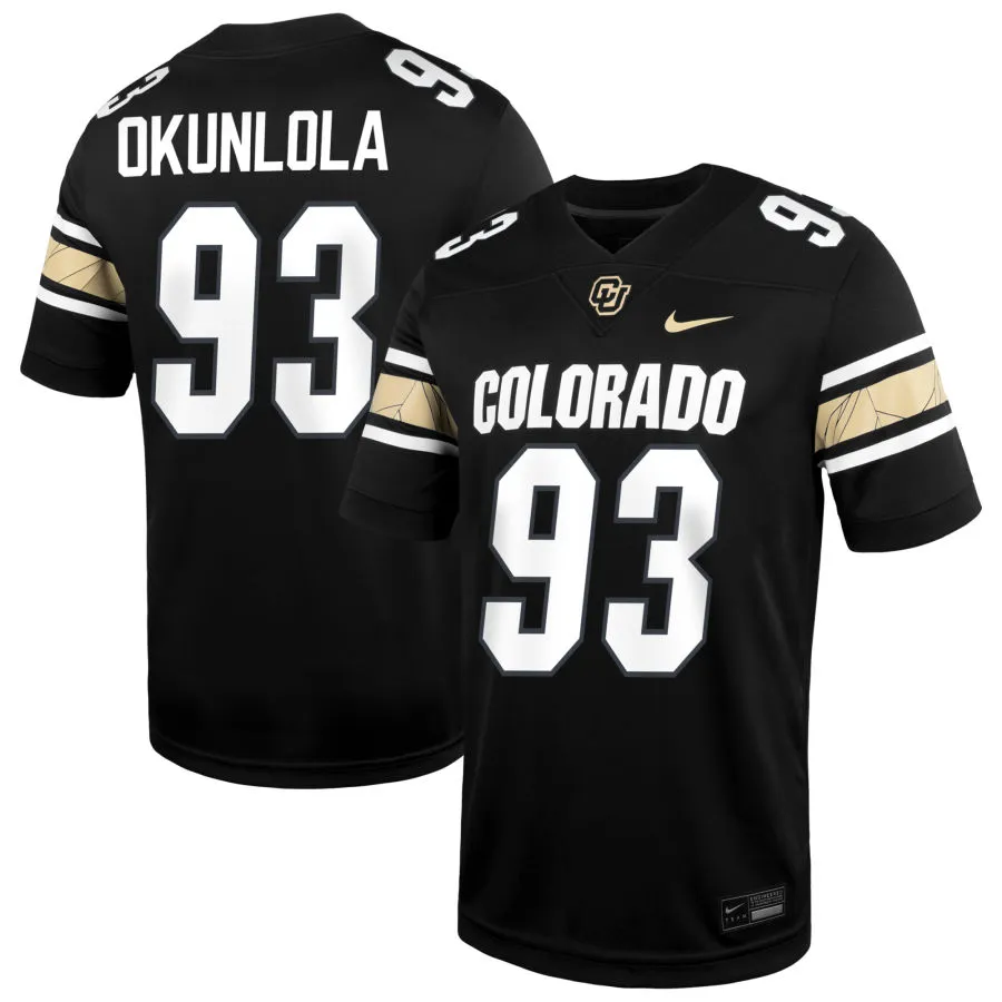 Colorado Buffaloes #93 Samuel Okunlola 2025 Black White College Football Game Jersey