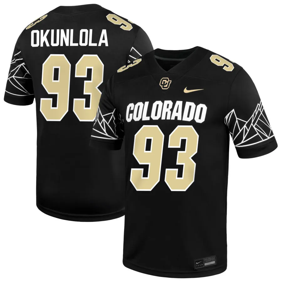 Colorado Buffaloes #93 Samuel Okunlola 2025 Black Gold College Football Game Jersey
