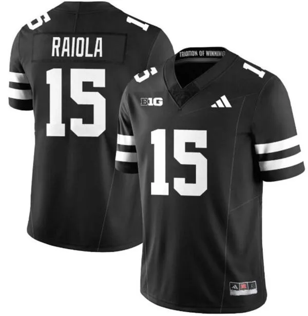 Mens Nebraska Huskers #15 Dylan Raiola 2025 All Black ALTERNATE Football Game Jersey