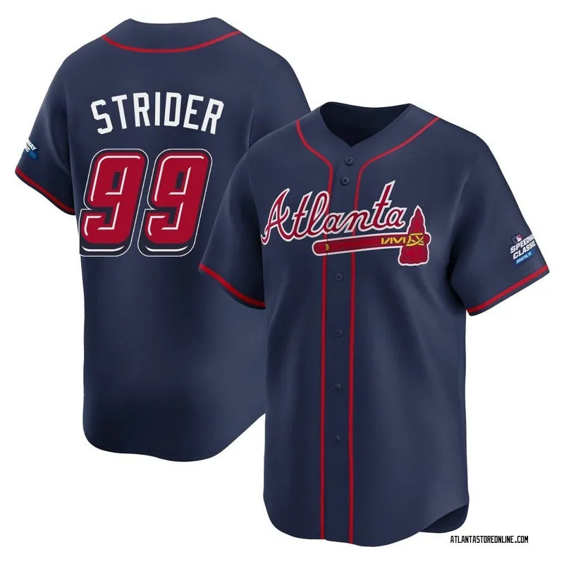 Mens Atlanta Braves #99 Spencer Strider Navy 2025 MLB Speedway Classic Alternate Limited Jersey
