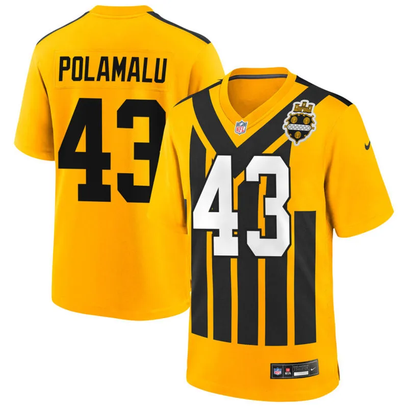 Mens Pittsburgh Steelers Retired Player #43 Troy Polamalu Nike Gold Alternate 1933 Throwback Game Jersey