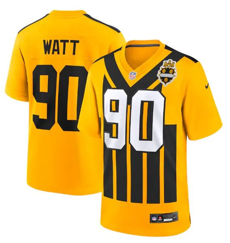 Youth Pittsburgh Steelers #90 T.J. Watt Nike Gold Alternate 1933 Throwback Game Jersey