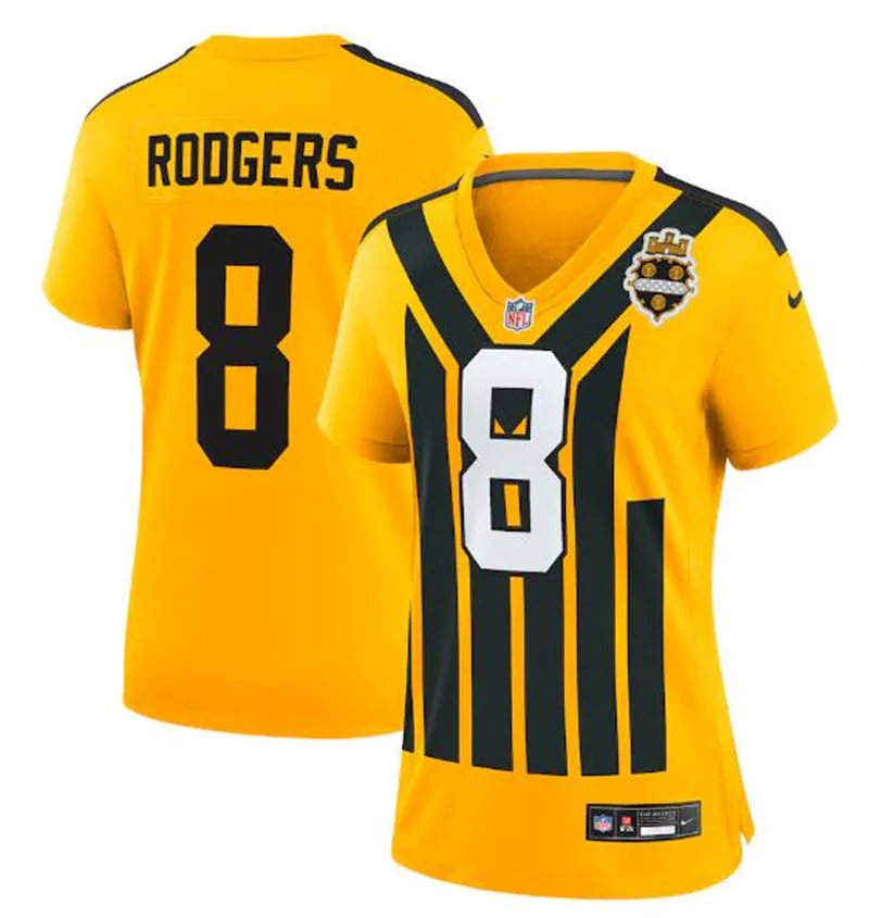 Women's Pittsburgh Steelers #8 Aaron Rodgers Nike Gold Alternate 1933 Throwback Game Jersey