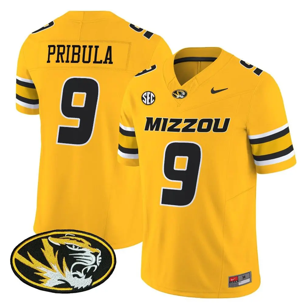 Missouri Tigers #9 Beau Pribula Nike 2025 Gold College Football Game Jersey