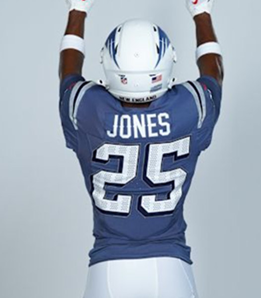 Mens New England Patriots #25 Marcus Jones Storm Blue Rivalries Collection F.U.S.E. Limited Jersey