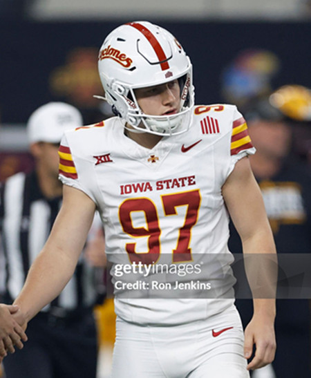 Iowa State Cyclones #97 Kyle Konrardy 2025 White Red Football Game Jersey