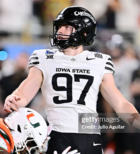 Iowa State Cyclones #97 Kyle Konrardy 2025 White Black  Football Game Jersey