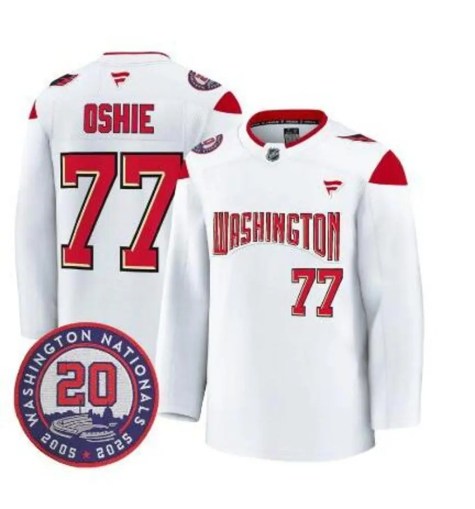 Mens Washington Capitals #77 T.J. Oshie Nationals 20th Anniversary Collaborative Jersey White 