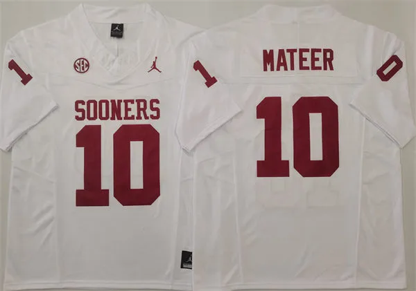 Mens Oklahoma Sooners #10 John Mateer White 2025 SEC College Football Game Jersey 