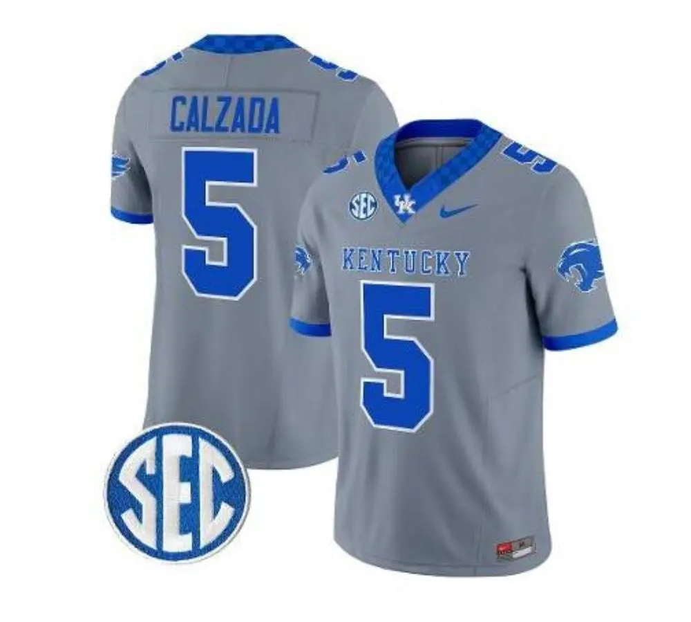 Kentucky Wildcats #5 Zach Calzada 2025 Gray Football Game Jersey