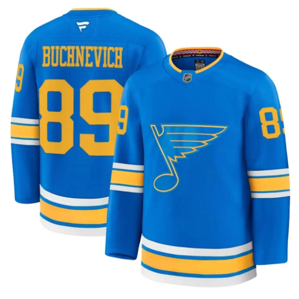 Mens St. Louis Blues #89 Pavel Buchnevich Fanatics 2025 Home Blue Player Premium Jersey