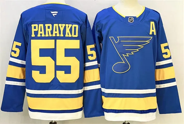 Mens St. Louis Blues #55 Colton Parayko Fanatics 2025 Home Blue Player Premium Jersey
