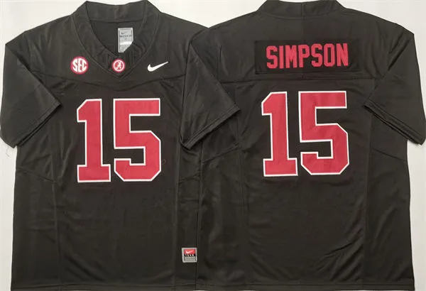 Men's Alabama Crimson Tide #15 Ty Simpson Black College Football F.U.S.E. Limited Jersey