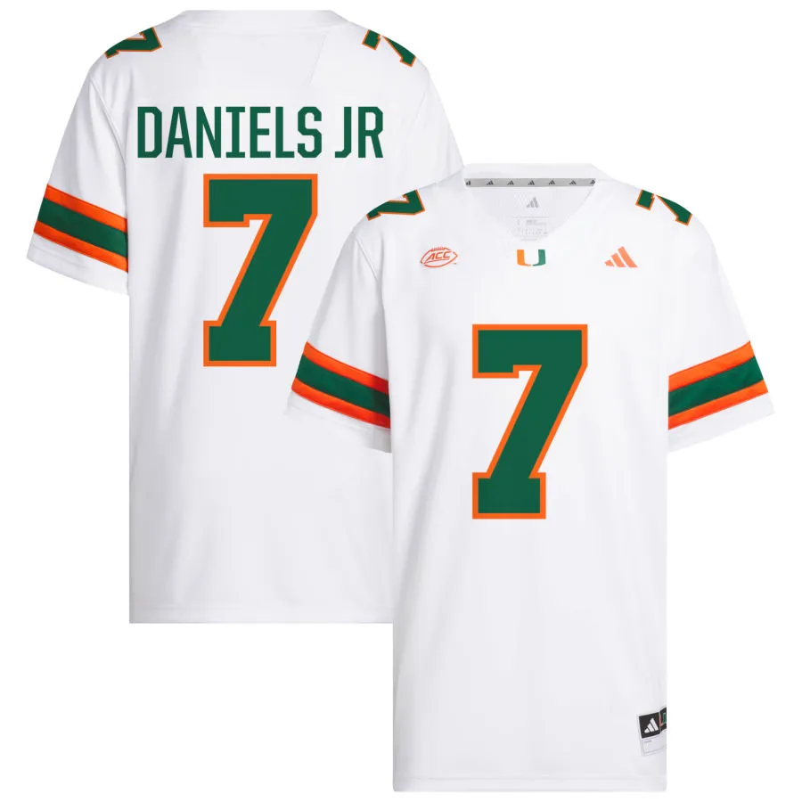 Miami Hurricanes #7 CJ Daniels Jr. 2025 White Football Game Jersey