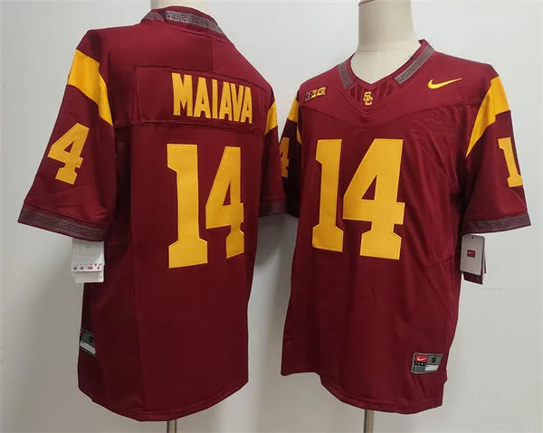 Mens USC Trojans #14 Jayden Maiava BIG Cardinal with Name Football F.U.S.E. Limited Jersey