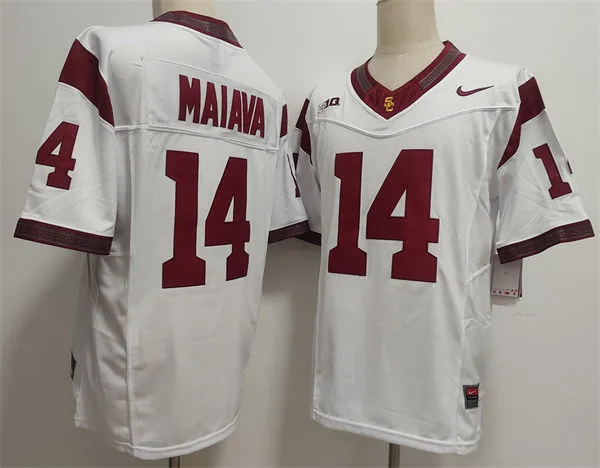 Mens USC Trojans #14 Jayden Maiava BIG White with Name Football F.U.S.E. Limited Jersey
