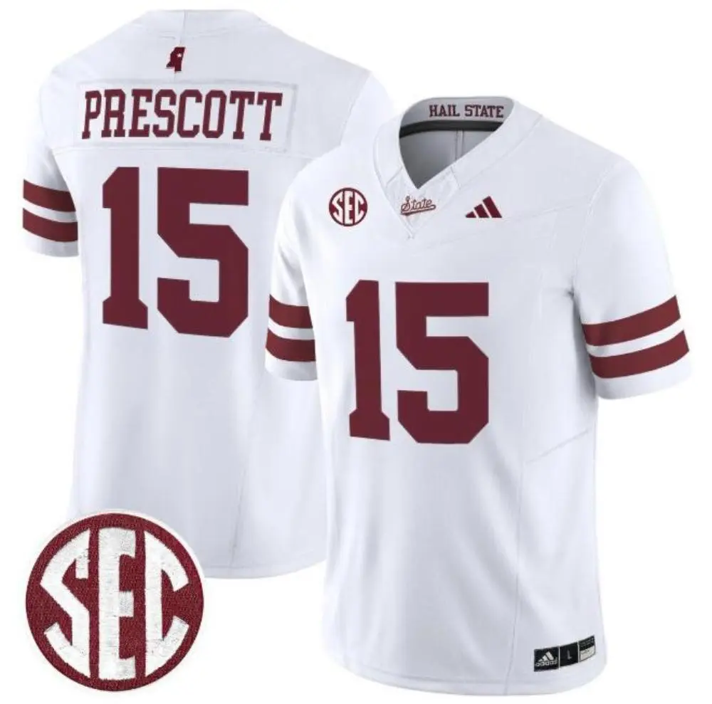 Mississippi State Bulldogs #15 Dak Prescott 2025 White Football Game Jersey
