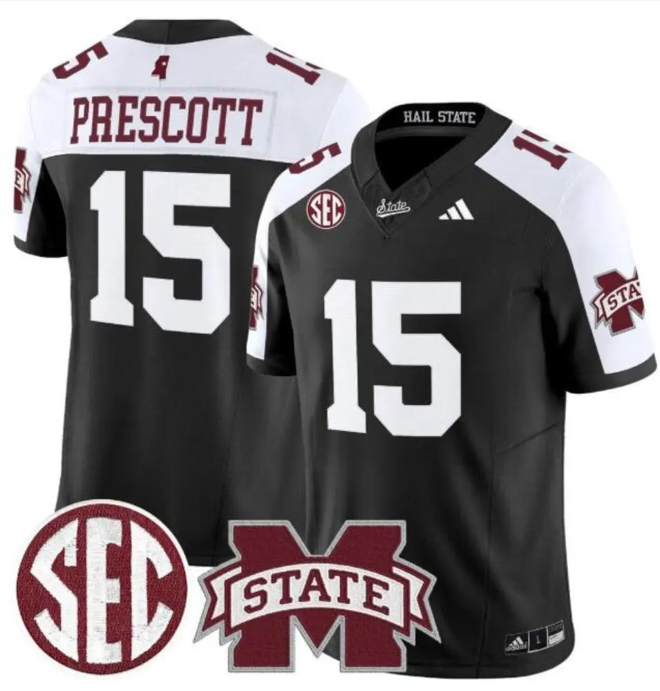 Mississippi State Bulldogs #15 Dak Prescott  Black White Gratitude Limited Football Jersey