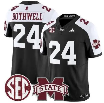 Mississippi State Bulldogs #24 Fluff Bothwell  Black White Gratitude Limited Football Jersey