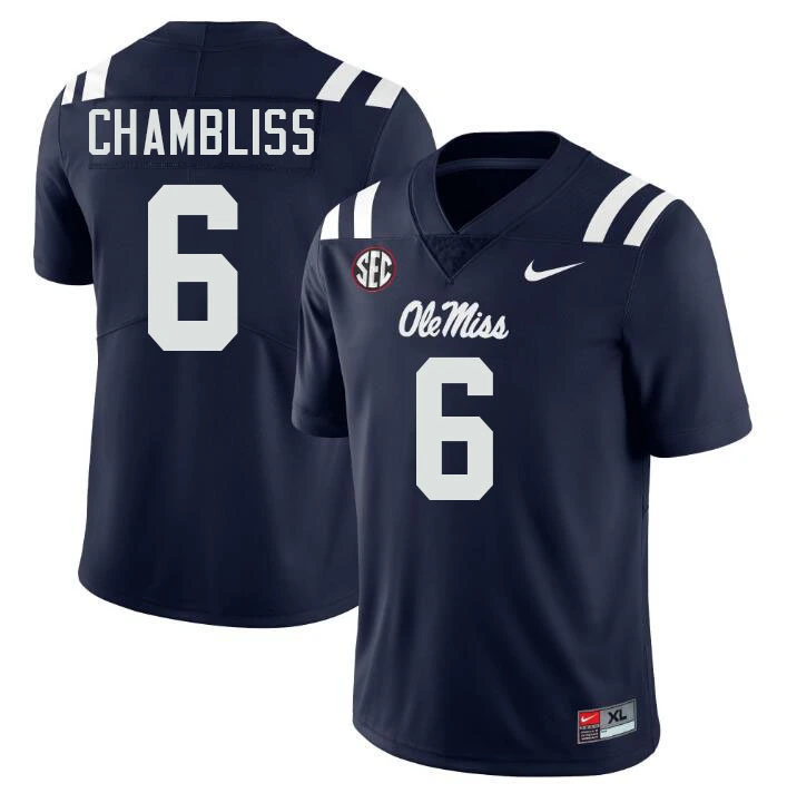 Ole Miss Rebels #6 Trinidad Chambliss Navy College Football Game Jersey