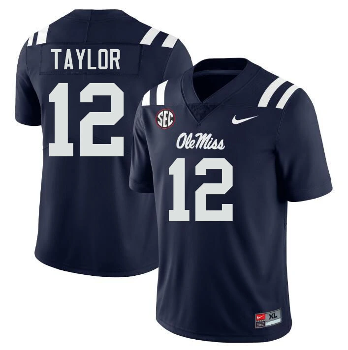 Ole Miss Rebels #12 Damien Taylor Navy College Football Game Jersey