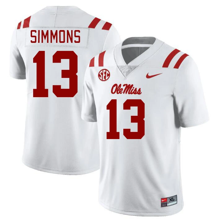 Ole Miss Rebels #13 Austin Simmons White Red College Football Game Jersey