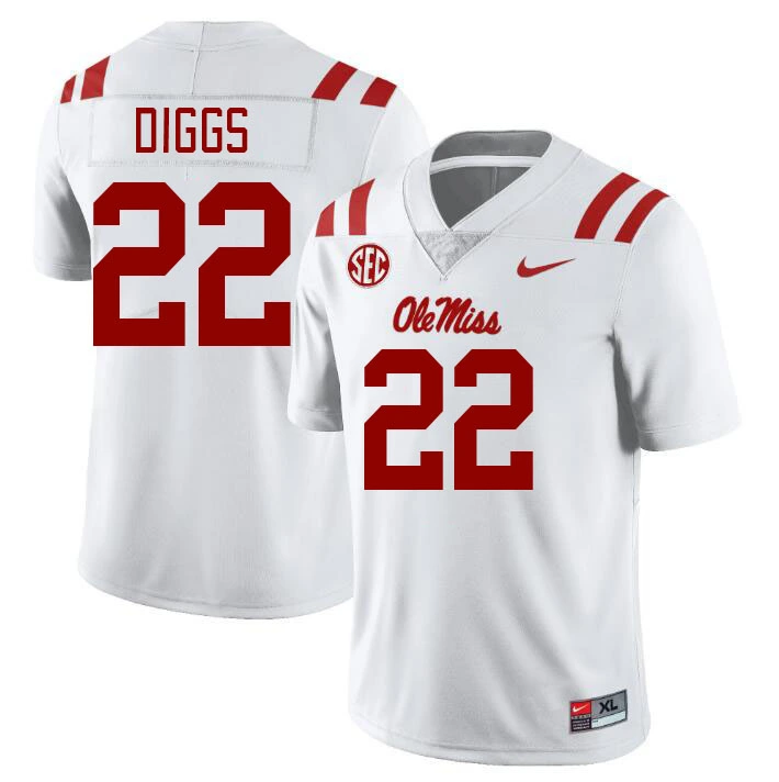 Ole Miss Rebels #22 Logan Diggs White Red College Football Game Jersey