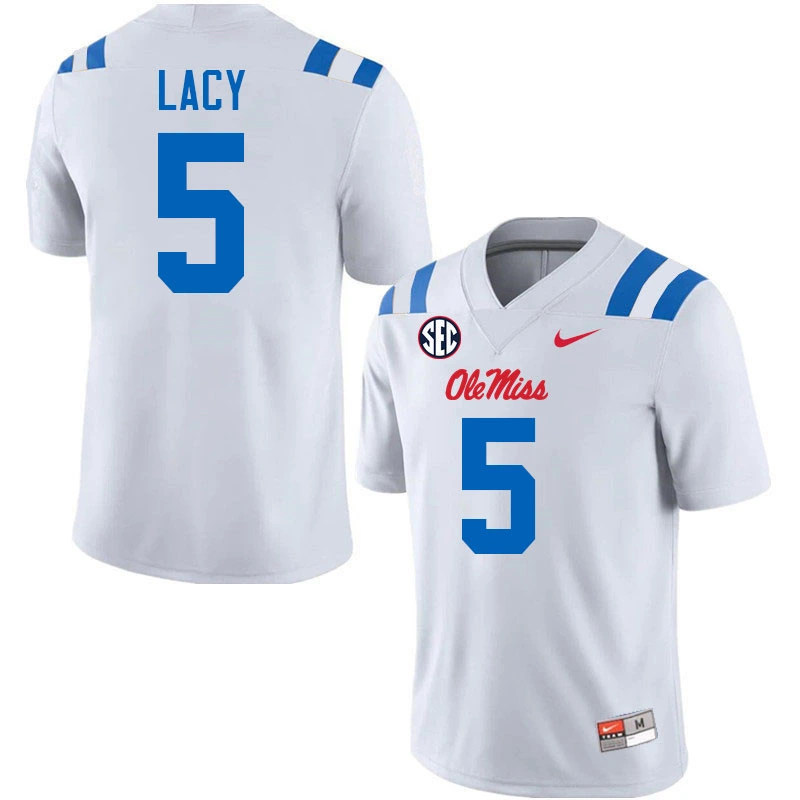 Ole Miss Rebels #5 Kewan Lacy 2025 White Blue College Football Game Jersey