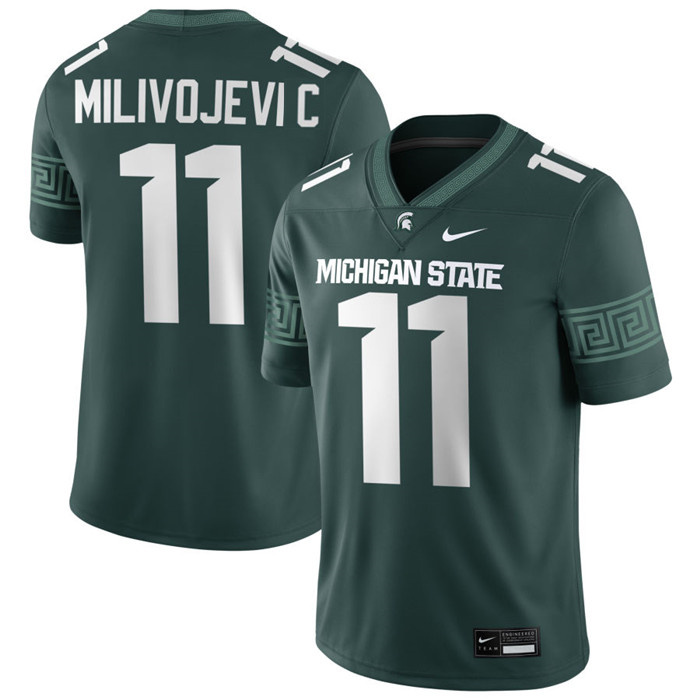 Michigan State Spartans #11 Alessio Milivojevic  2025 Green Football Game Jersey