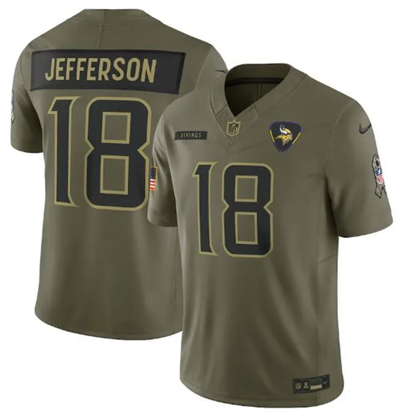 Mens Minnesota Vikings #18 Justin Jefferson Nike 2025 Salute to Service Limited Jersey - Olive