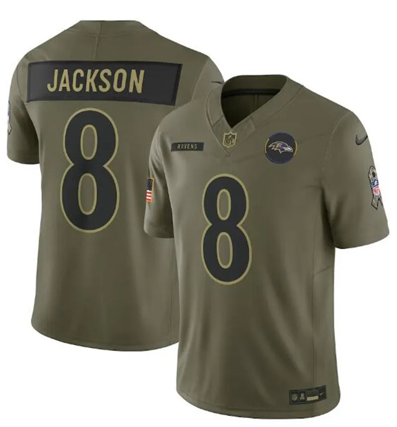 Mens Baltimore Ravens #8 Lamar Jackson Nike 2025 Salute to Service Limited Jersey - Olive