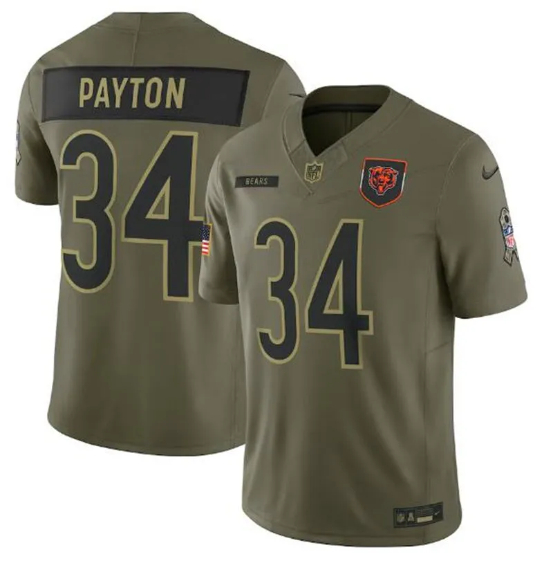 Mens Chicago Bears #34 Walter Payton Nike 2025 Salute to Service Retired Limited Jersey - Olive